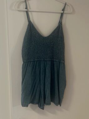Women’s Smocked V-Neck Tank Romper - Dark Teal